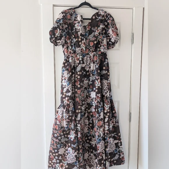 Sugarlips Brown Floral Maxi Dress with Puff Sleeves Size XL - Picture 5 of 12